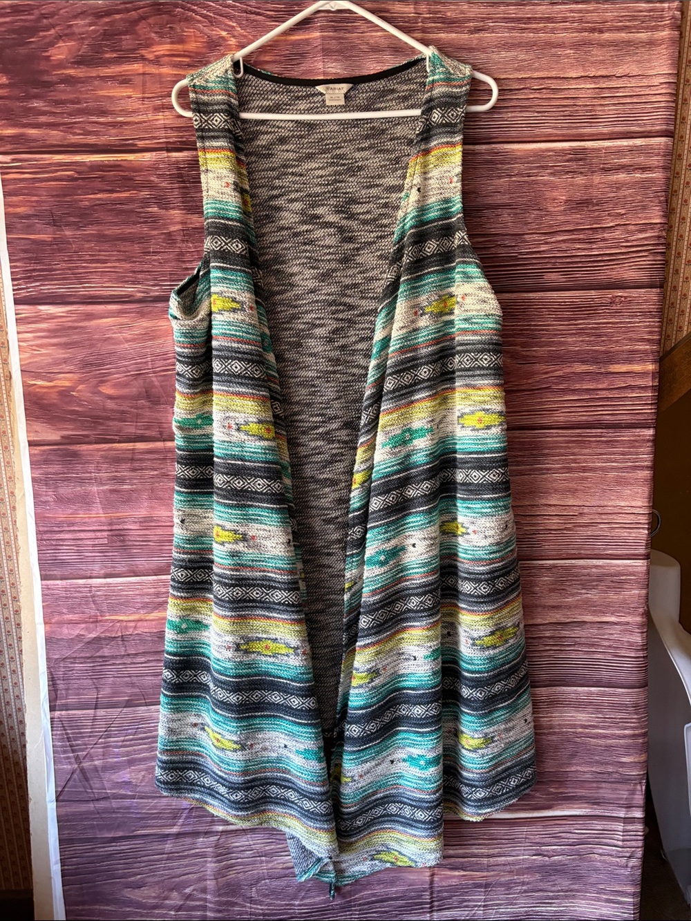 Ariat Teal, Gray & Yellow Open-Front Knit Vest